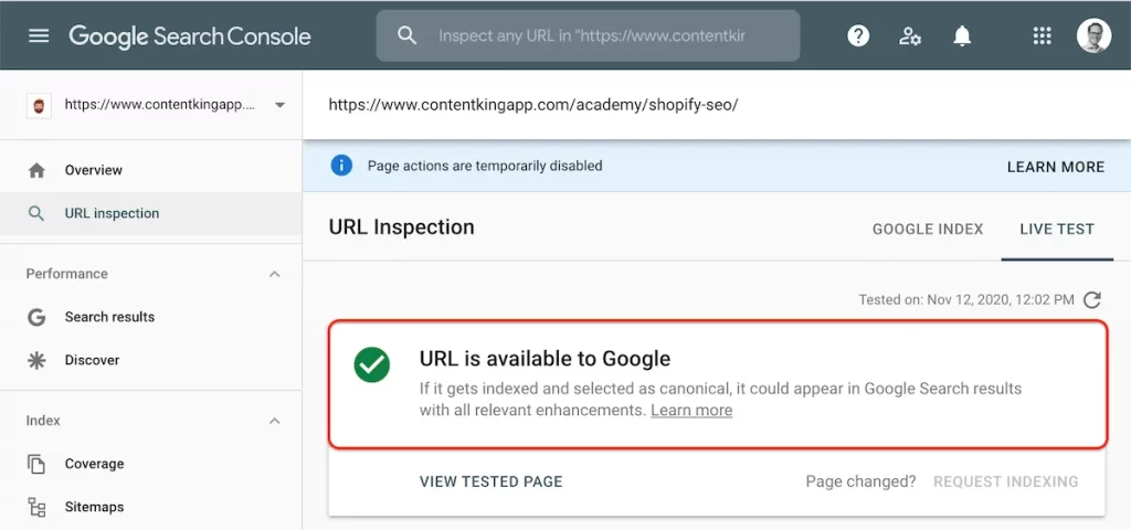 google search console URL Inspection