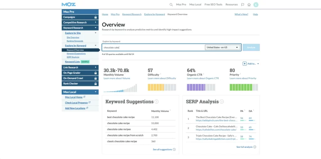 Screenshot of Moz's Advanced Features Experiment showing the user navigating through On-Page Grader, MozBar, and MozCast for in-depth insights and enhanced SEO strategies.