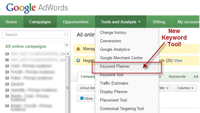 Accessing Keyword Planner