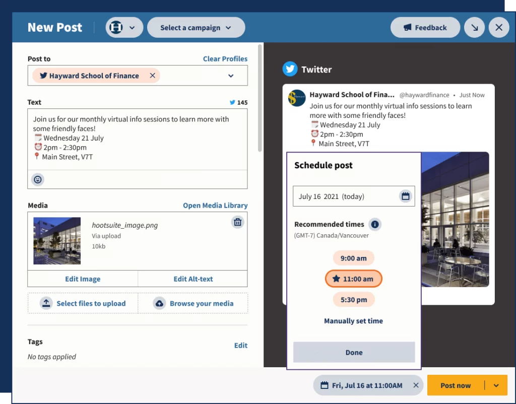 hootsuite social media posting schedule