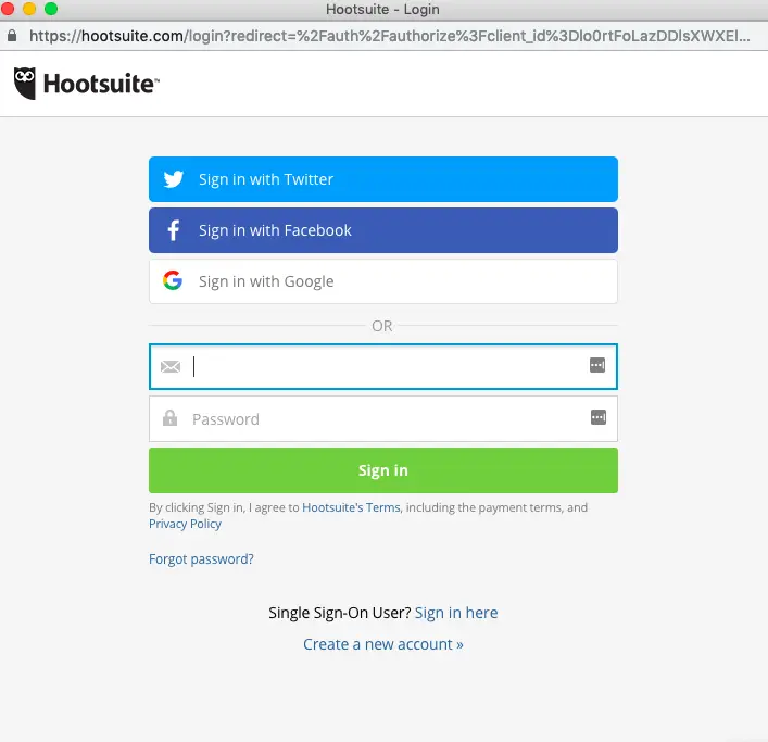 hootsuite login Page