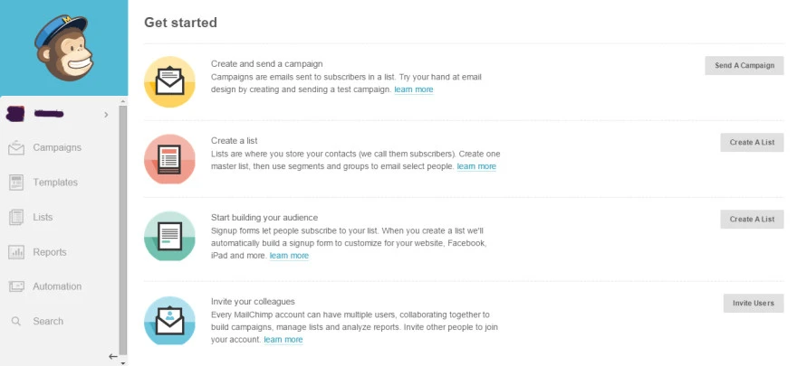 build your audience. 
Mailchimp dash board 