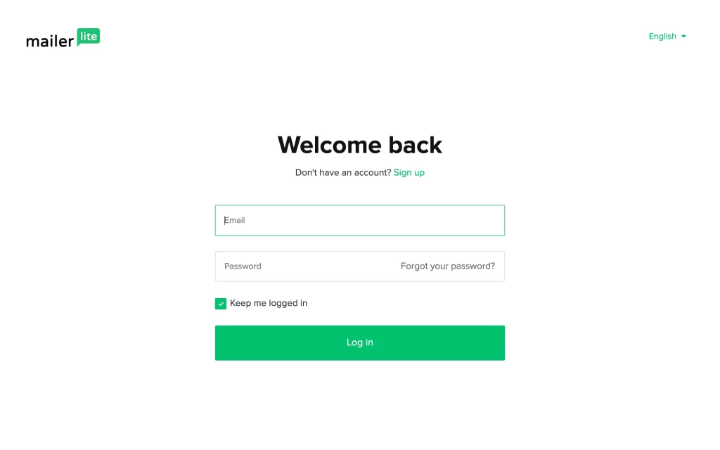 MailerLite Login Page